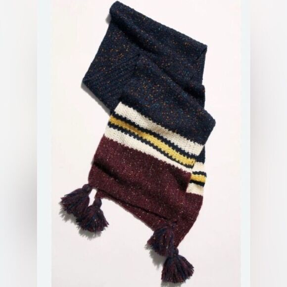 Free People Rugby Stripe Tassel Scarf Speckled Blue Red White Navy NWOT - Picture 1 of 4